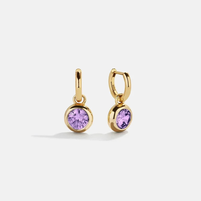 18K Gold Birthstone Drop Earrings - Light Amethyst | BaubleBar