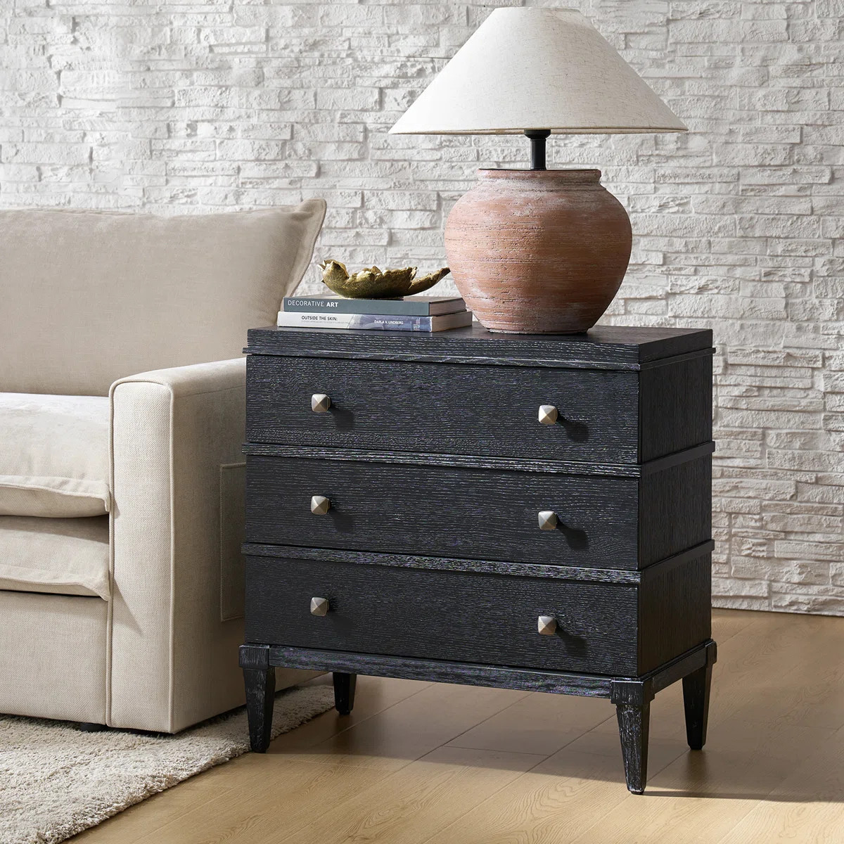 Taesan Transitional 28'' W 3-Drawer End Table with Charging Station and Solid Wood Legs | Wayfair North America