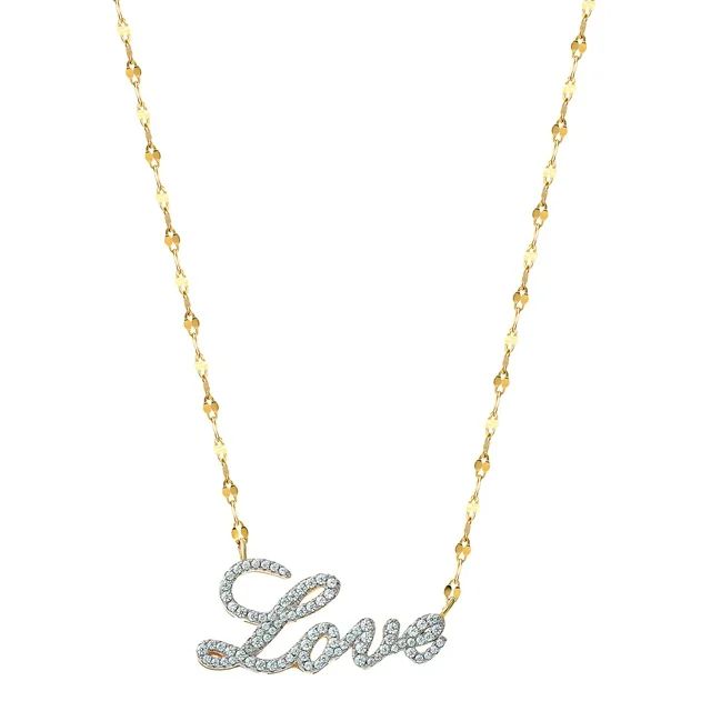 Brilliance Fine Jewelry Women's Sterling Silver 14kt Gold Plated Simulated Diamond Love Necklace,... | Walmart (US)
