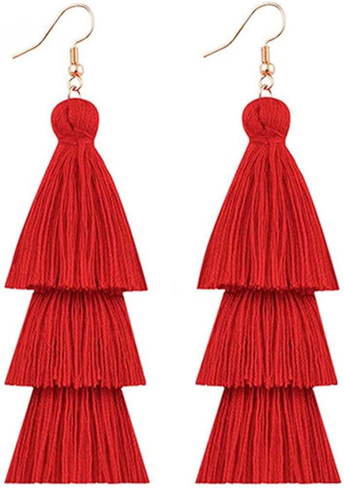 DIYANMMY 3 Tier Layered Colorful Tassel Earrings Bohemian Big Dangle Drop Fashion Jewelry Earring... | Amazon (US)