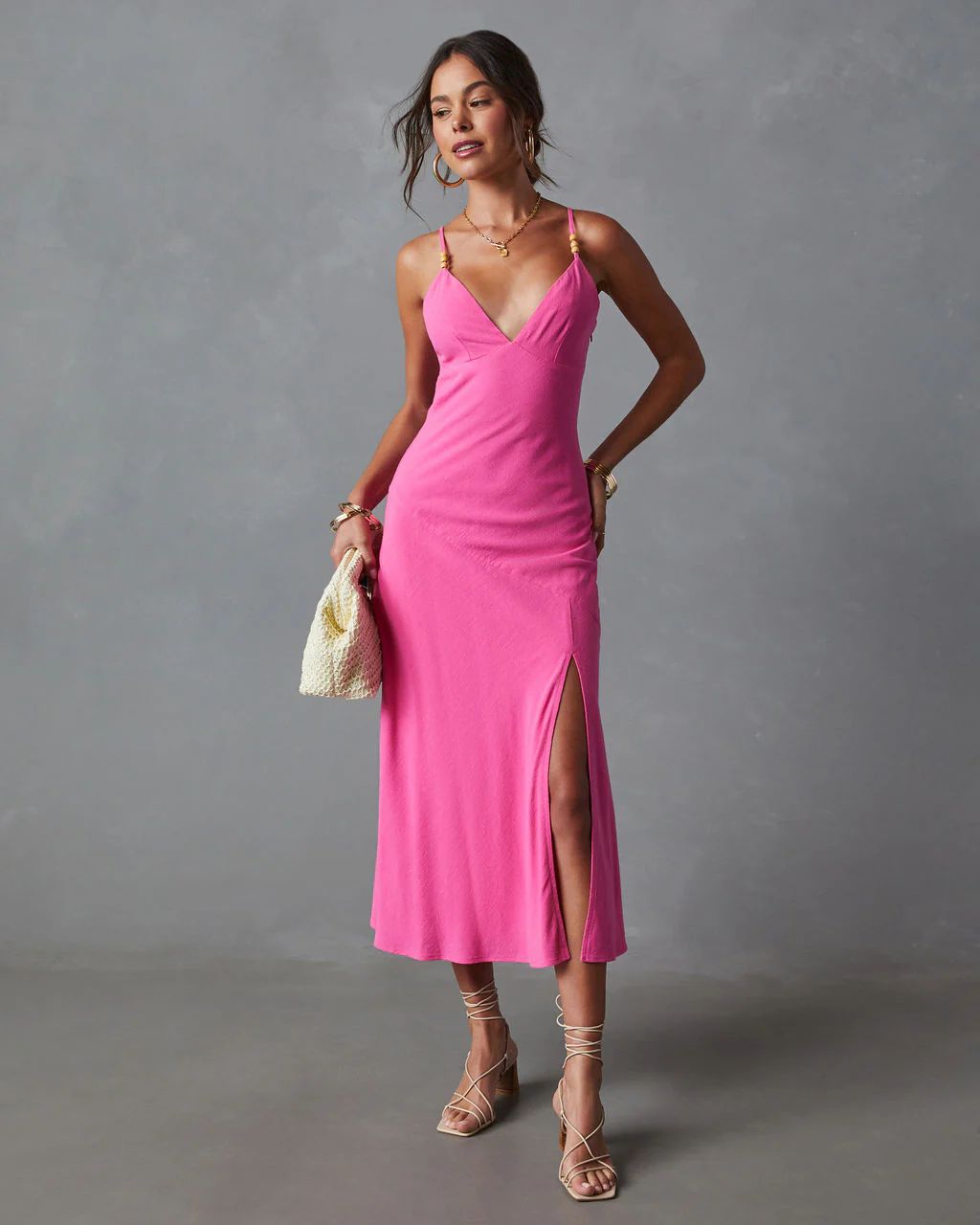 Liana Beaded V-Neck Midi Dress | VICI Collection