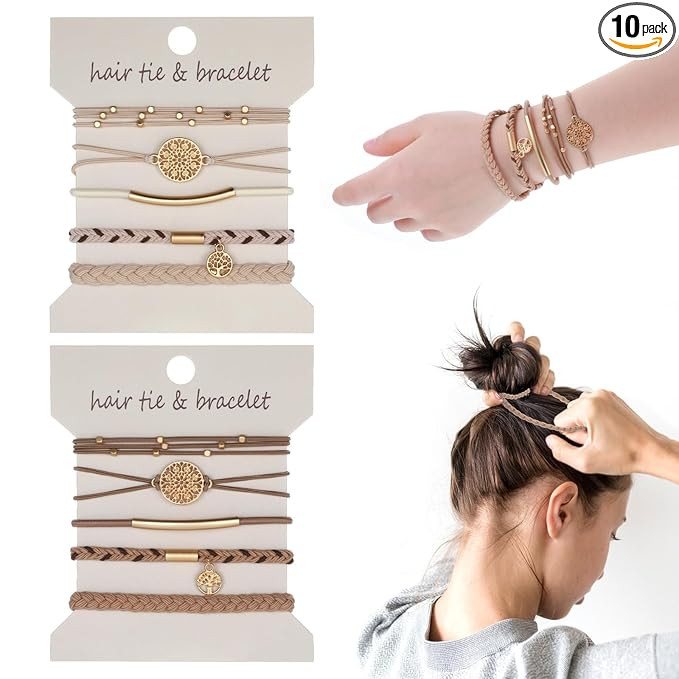 TIESOME 10 PCS Hair Ties Bracelet for Women, 5 Styles Dual-Use Elastic Bracelet Hair Ties Stylish... | Amazon (US)