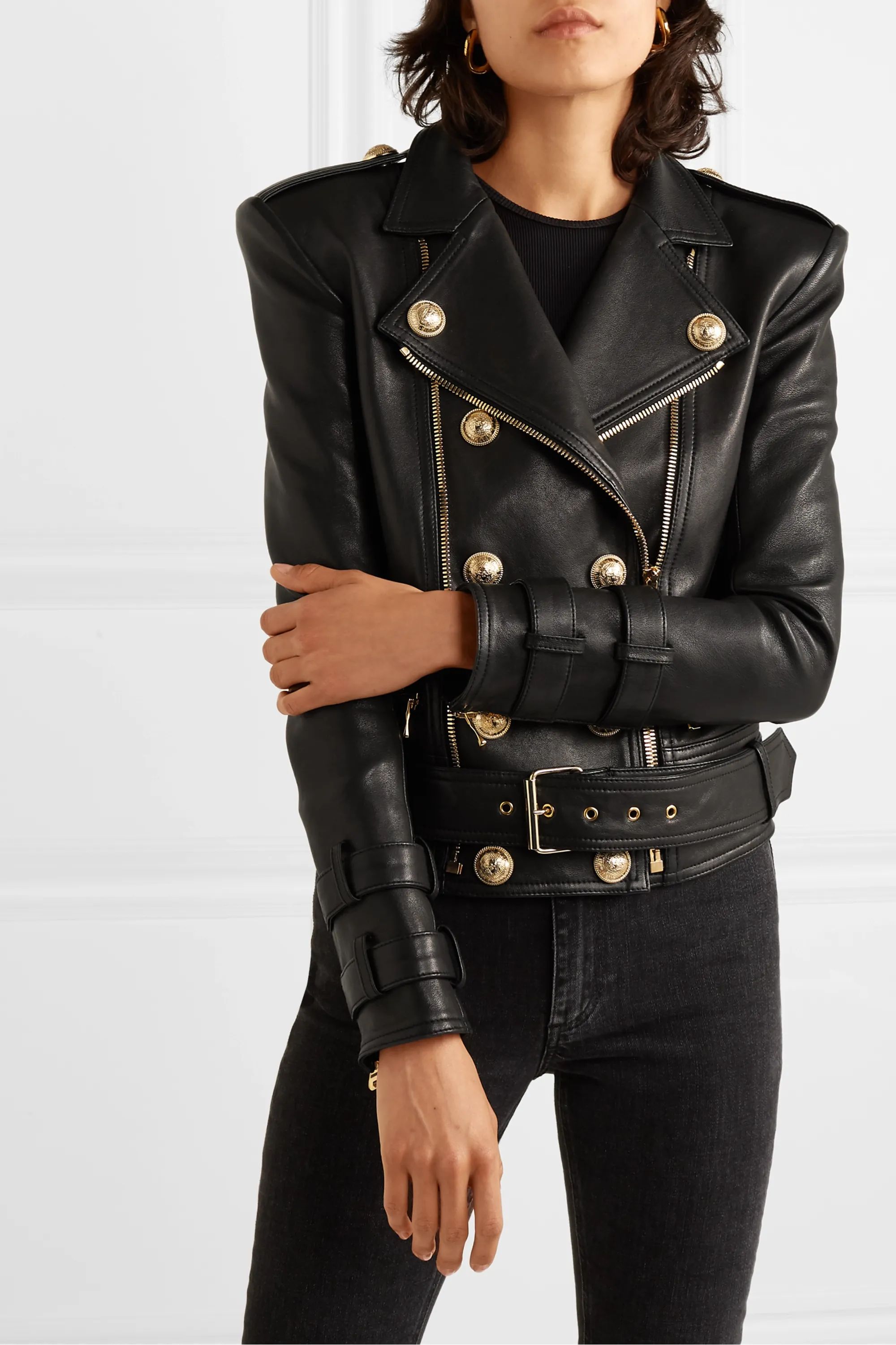 Button-embellished leather biker jacket | NET-A-PORTER (US)