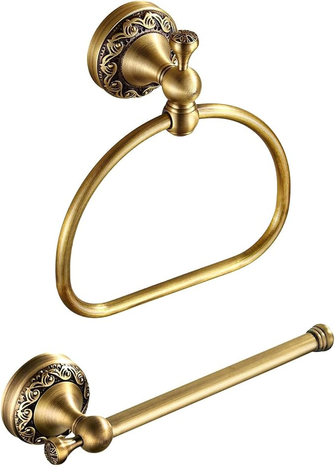 Antique Toilet Paper Holder Hand Towel Holder 2 Pieces Set Bathroom Hardware Towel Ring Tissue Ro... | Amazon (US)
