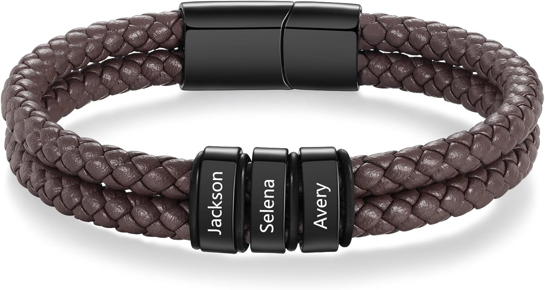 Personalized Braided Bracelet with Name for Men: Custom Brown Bracelets with Stainless Steel Bead... | Amazon (US)