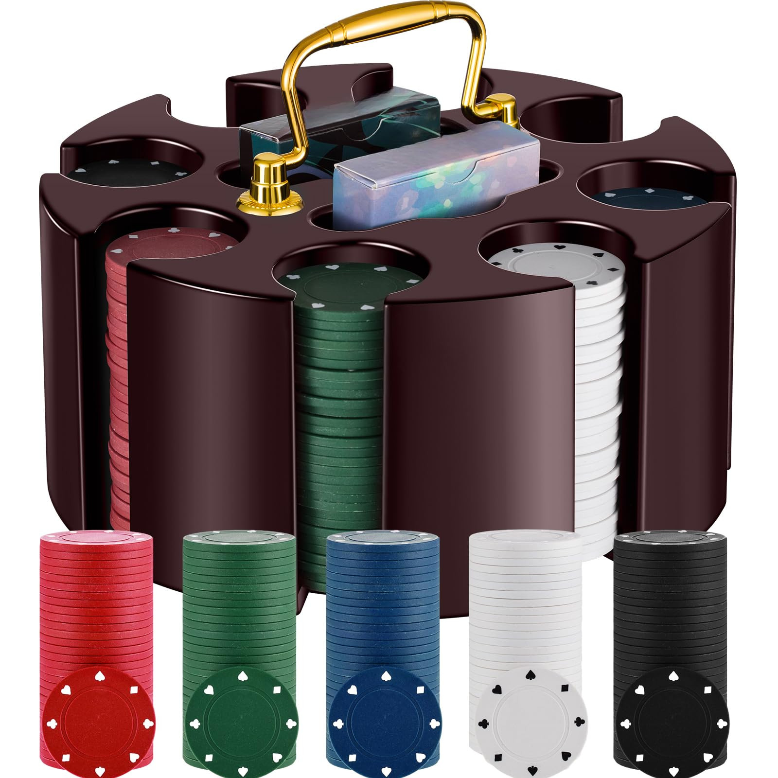Wettarn Poker Chips Poker Set, 200 Count Rotating Chip Case Wood Carousel Case Holder with 200 Pc... | Amazon (US)