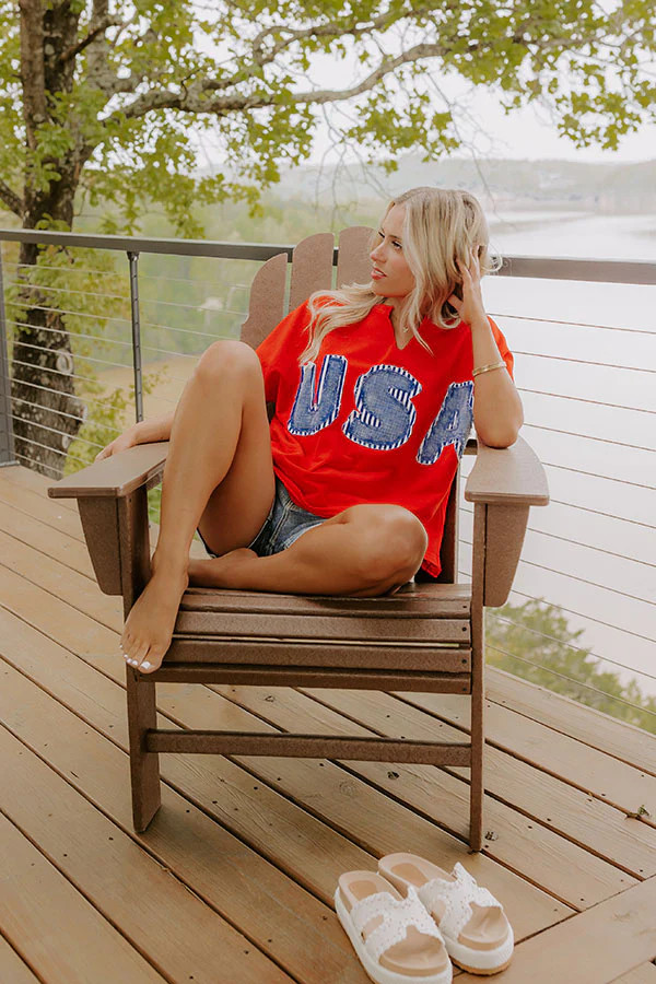 USA Patch Vintage Wash Top in Red | Impressions Online Boutique
