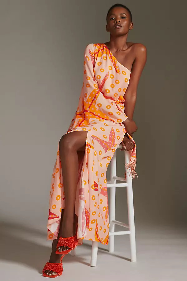 Farm x Anthropologie One-Shoulder Starfish Maxi Dress By Farm Rio in Pink Size L | Anthropologie (US)