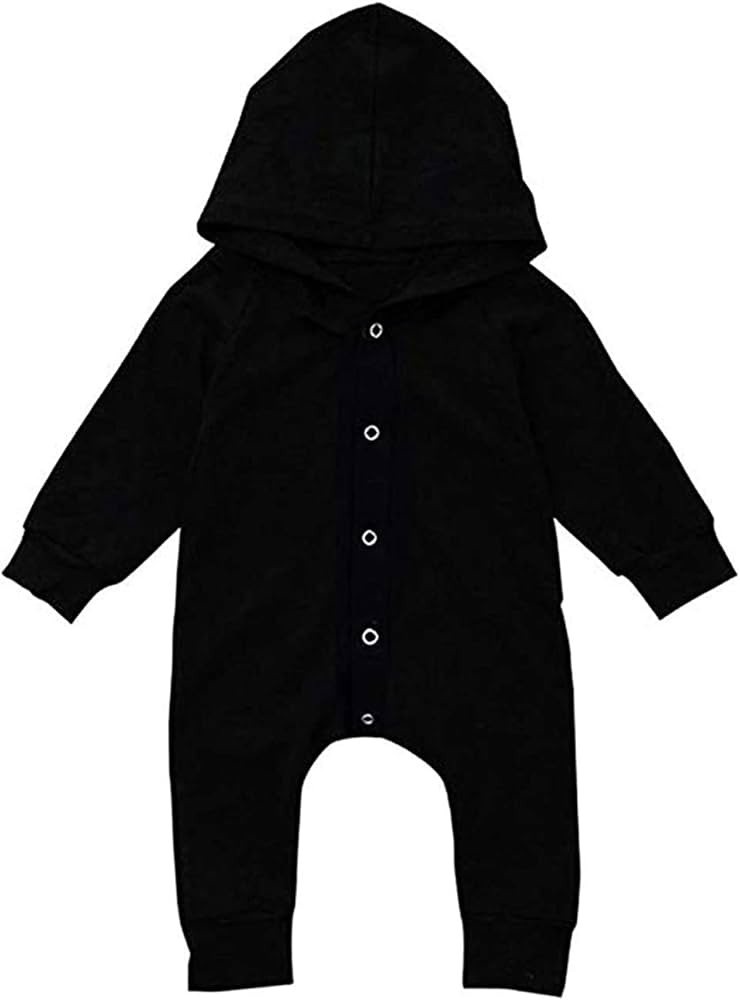 WALSONER Newborn Baby Boys Clothes Infant Long Sleeve Hoodie Romper Black Bodysuit One-Piece Jumpsui | Amazon (US)