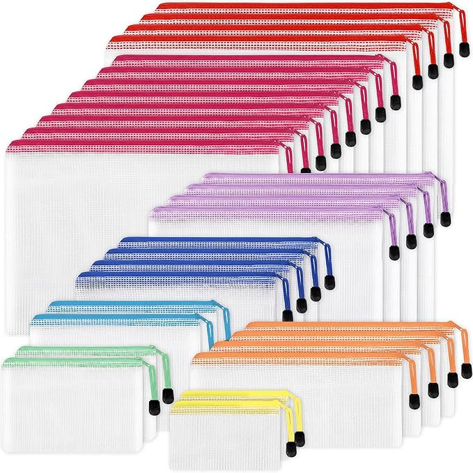 EOOUT 30pcs Mesh Zipper Pouch Bags, 8 Sizes Plastic Zipper Bags, 8 Colors Waterproof Zipper Pouch... | Amazon (US)