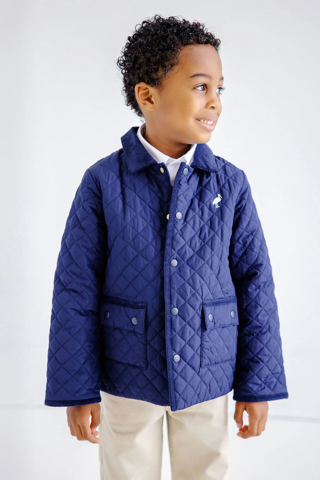 Caldwell Quilted Coat - Nantucket Navy with Palmetto Pearl Stork | The Beaufort Bonnet Company