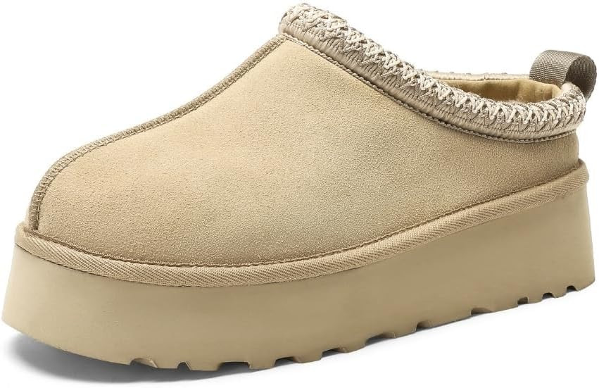 Women's Platform Slippers, Genuine Suede Warm Fleece Lined Anti-Slip Tazz Style for Indoor Outdoo... | Amazon (US)
