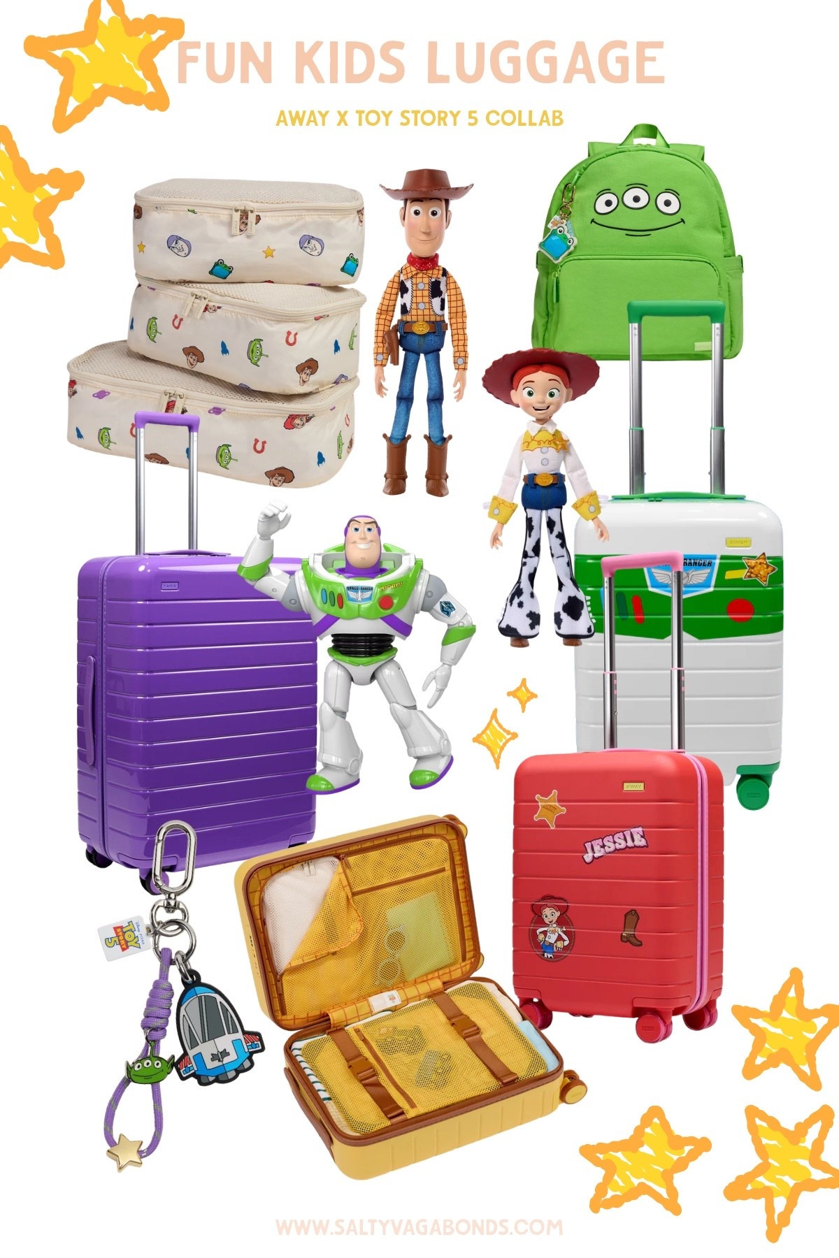 Okay this is the collab my whole family did NOT need but absolutely got 🥹 Away teamed up with Disney and Pixar for a Toy Story 5 kids luggage line and it’s shockingly good for actually traveling with kids. Buzz Lightyear carry-ons with glow-in-the-dark wheels, a Jessie red suitcase you can personalize with their name, an alien green backpack, Woody yellow everything, plus packing cubes and bag charms for the little collectors.

It’s limited edition, so if your kid is Toy Story obsessed don’t sit on it. Kids carry-ons start around $278 and these hold up way better than the character luggage that falls apart after one trip. Tap to shop the whole collection 👇 perfect for a Disney trip, summer travel with kids, or making airport meltdowns 2% less likely.

#kidsluggage #toystory5 #familytravel #travelwithkids #awayluggage

kids luggage | Toy Story luggage | Away x Toy Story 5 collab | kids carry-on suitcase | toddler suitcase | Disney trip packing | travel with kids | family travel essentials | Buzz Lightyear suitcase | Jessie kids suitcase | kids backpack | packing cubes for kids | cute kids luggage | summer travel with kids | Toy Story 5 merch

#LTKTravel #LTKKids