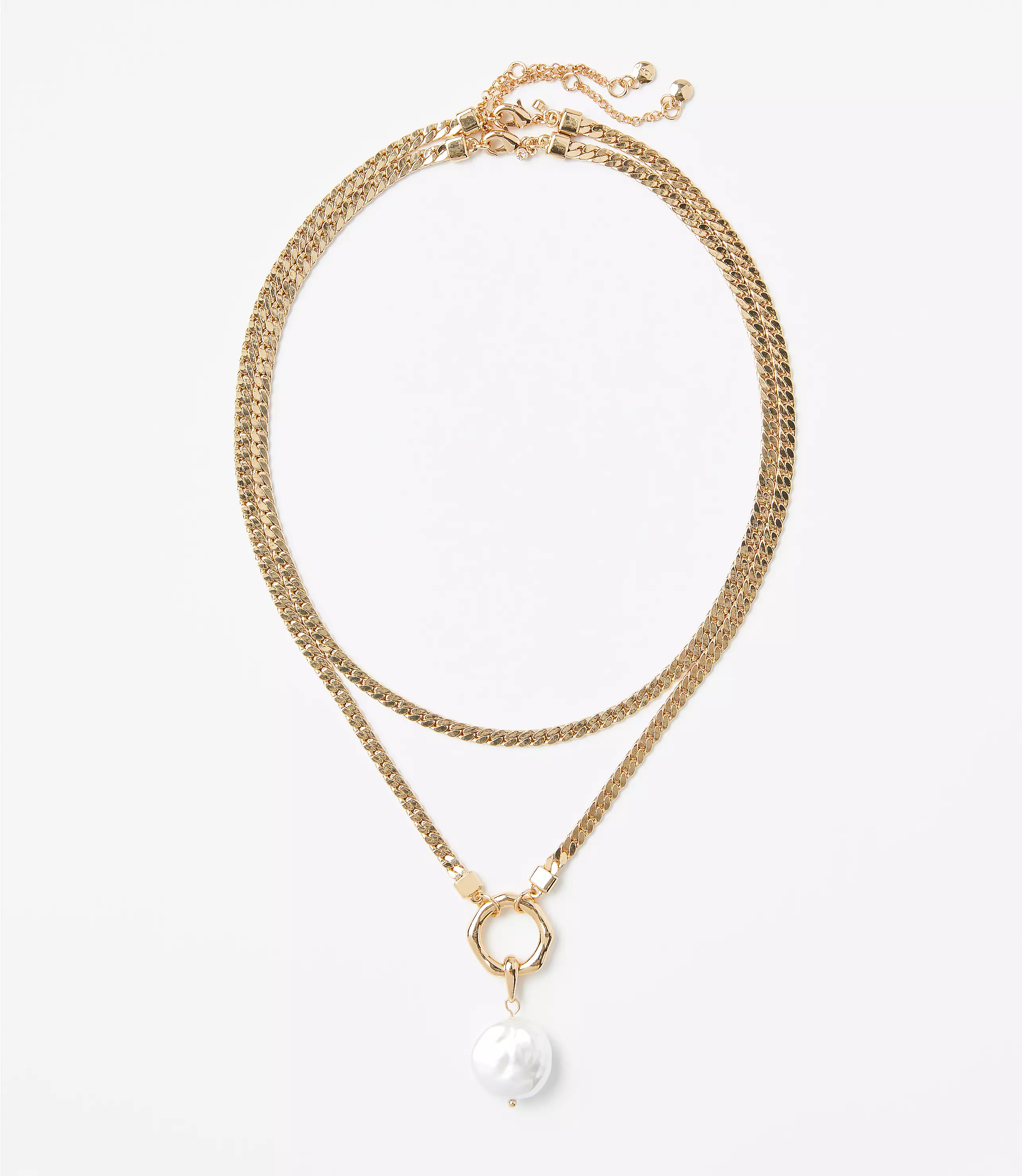 Pearlized Herringbone Layered Pendant Necklace Set | LOFT