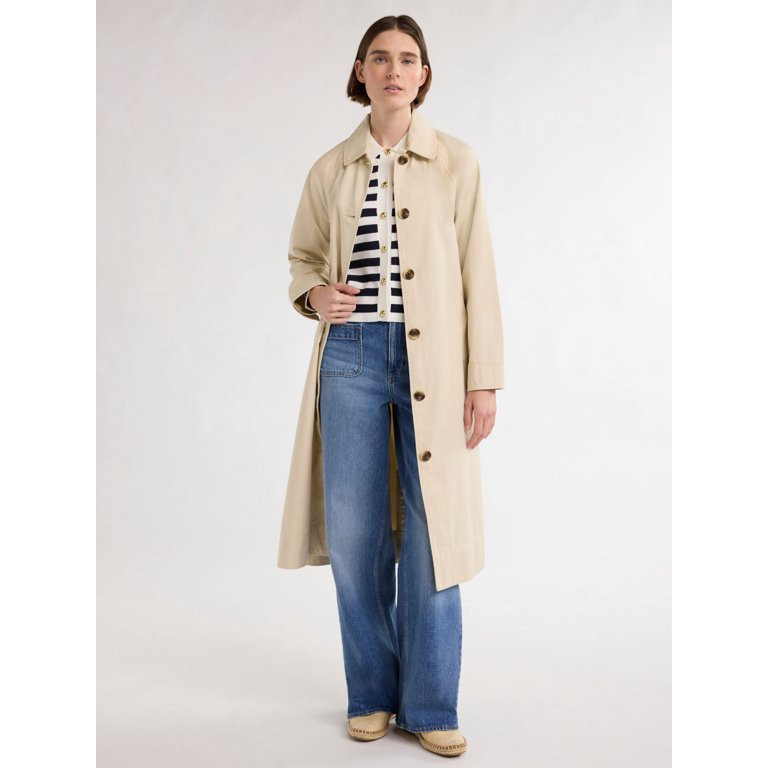 Free Assembly Women’s and Women's Plus Cotton Trench Coat, Sizes XS-4X - Walmart.com | Walmart (US)