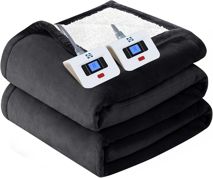 SEALY Electric Blanket King Size, Flannel & Sherpa Heated Blanket with 10 Heating Levels & 1-12 H... | Amazon (US)