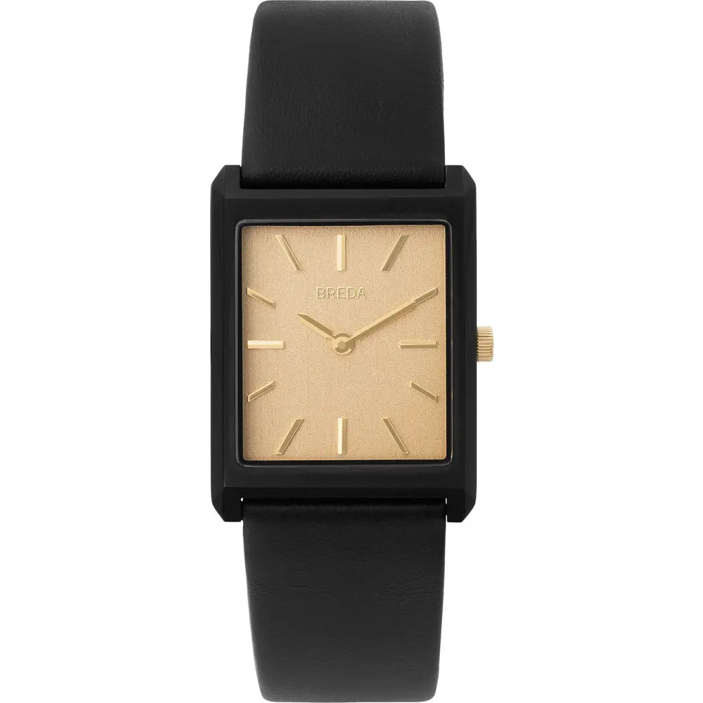 BREDA Virgil Leather Strap Watch, 26mm in Black/black/gold at Nordstrom | Nordstrom