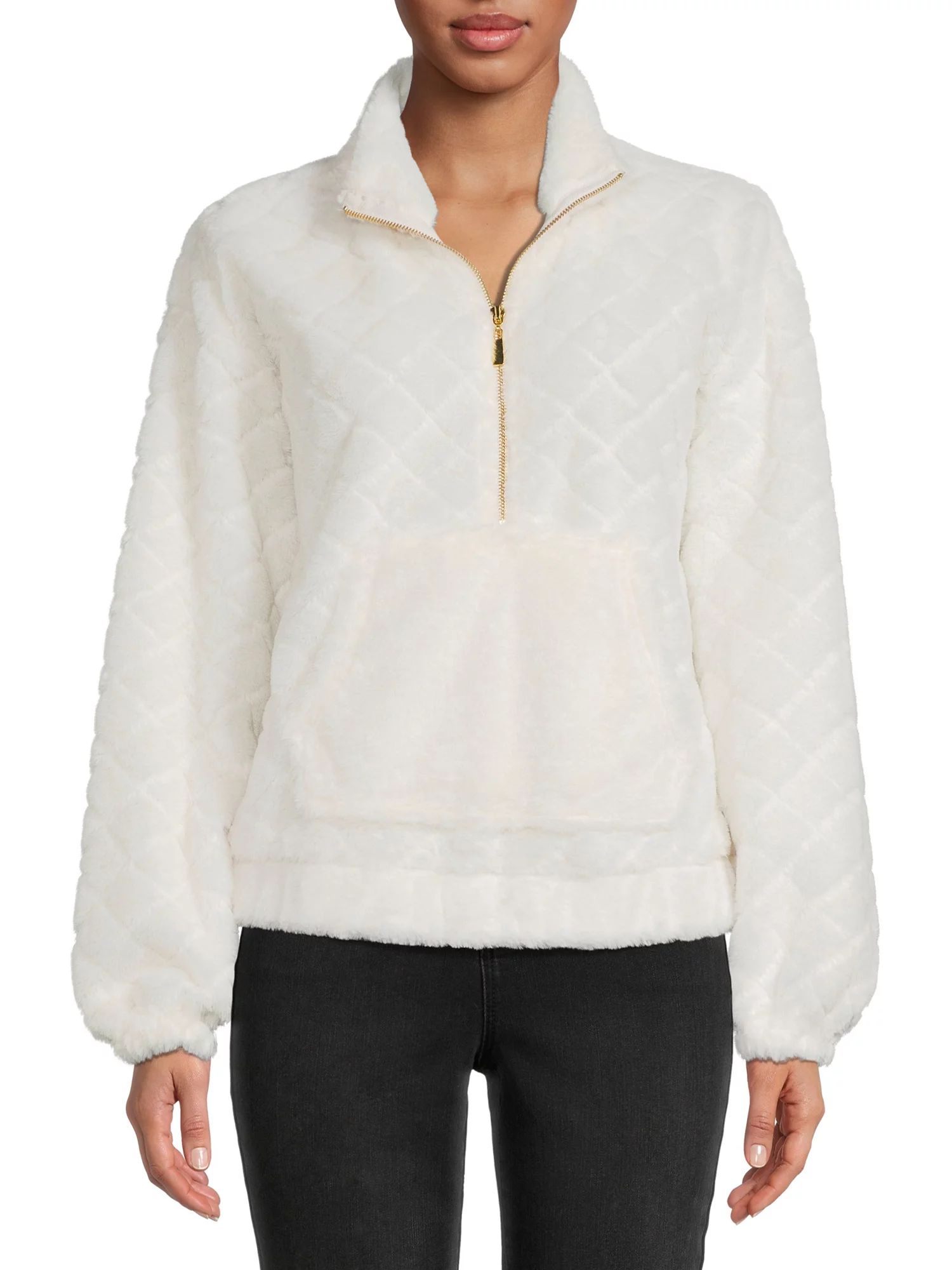 No Boundaries Juniors Quilted Faux Fur Pullover - Walmart.com | Walmart (US)