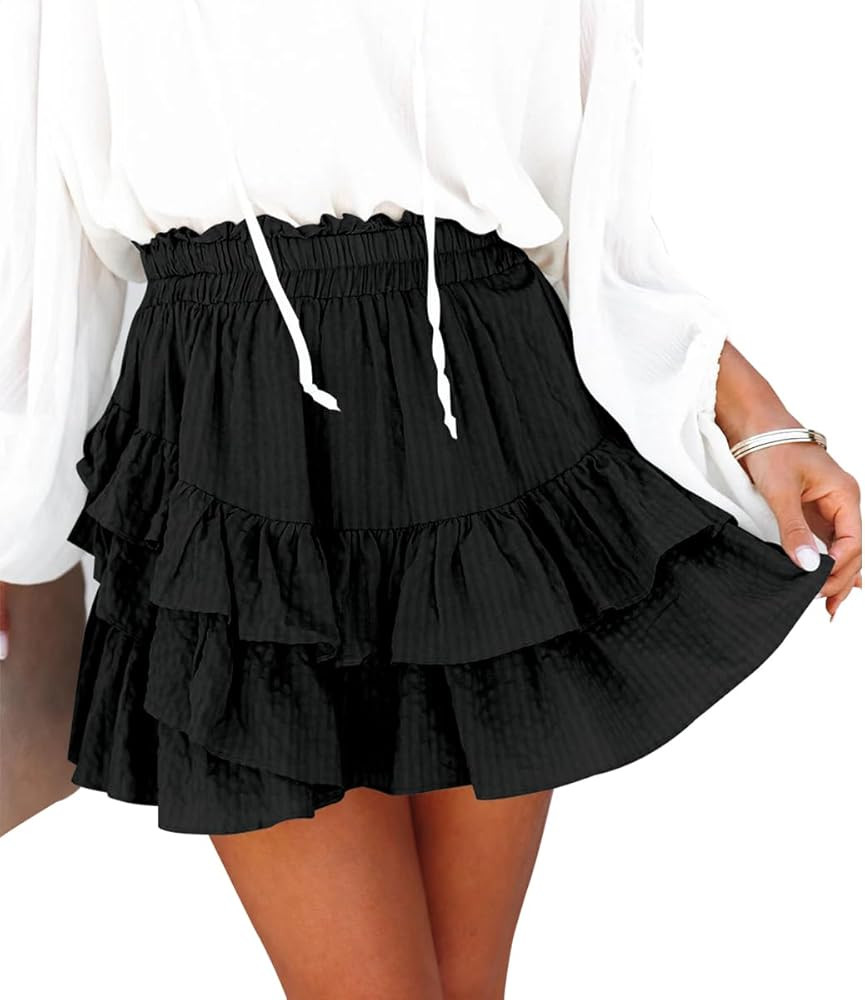 Flowy Shorts for Women Casual Boho Ruffle Tiered Skorts High Waist Mini Skirts Golf Tennis Textur... | Amazon (US)