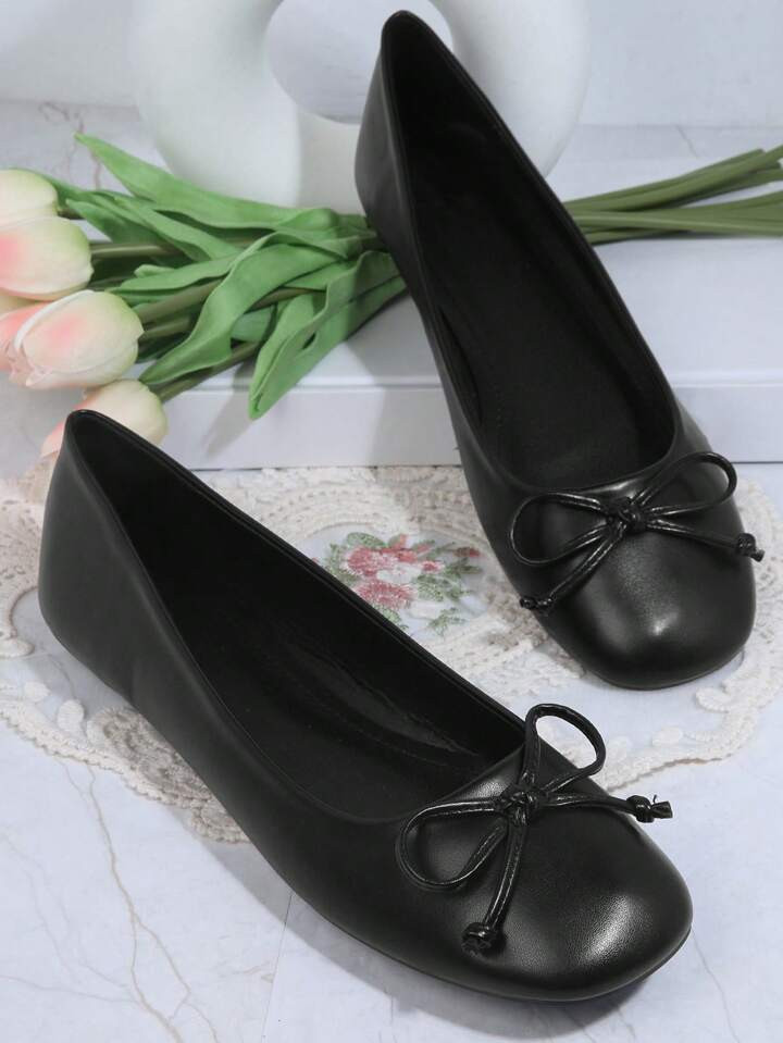 Bow Decor Square Toe Ballet Flats | SHEIN
