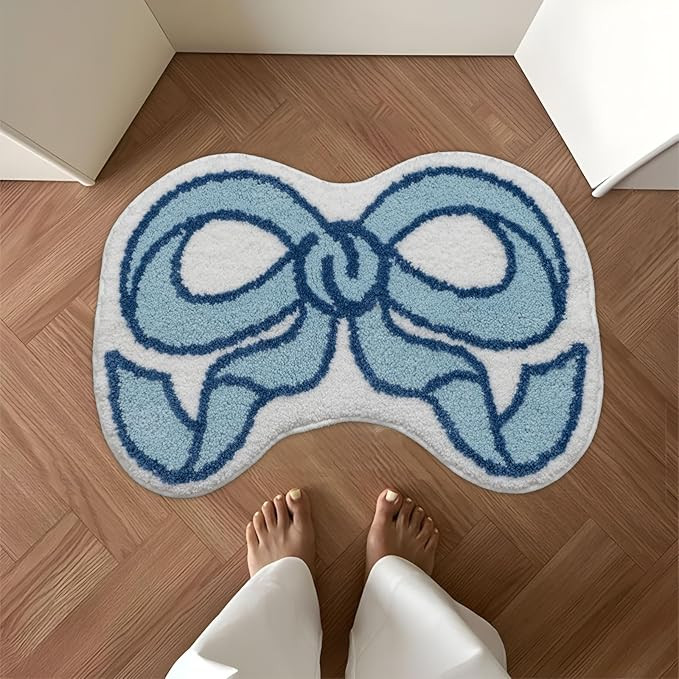 Coquette Bow Rug Blue Bath Mat Bathroom Rugs, Non Slip Cute Bath Rugs Microfiber Plush Bow Decor,... | Amazon (US)