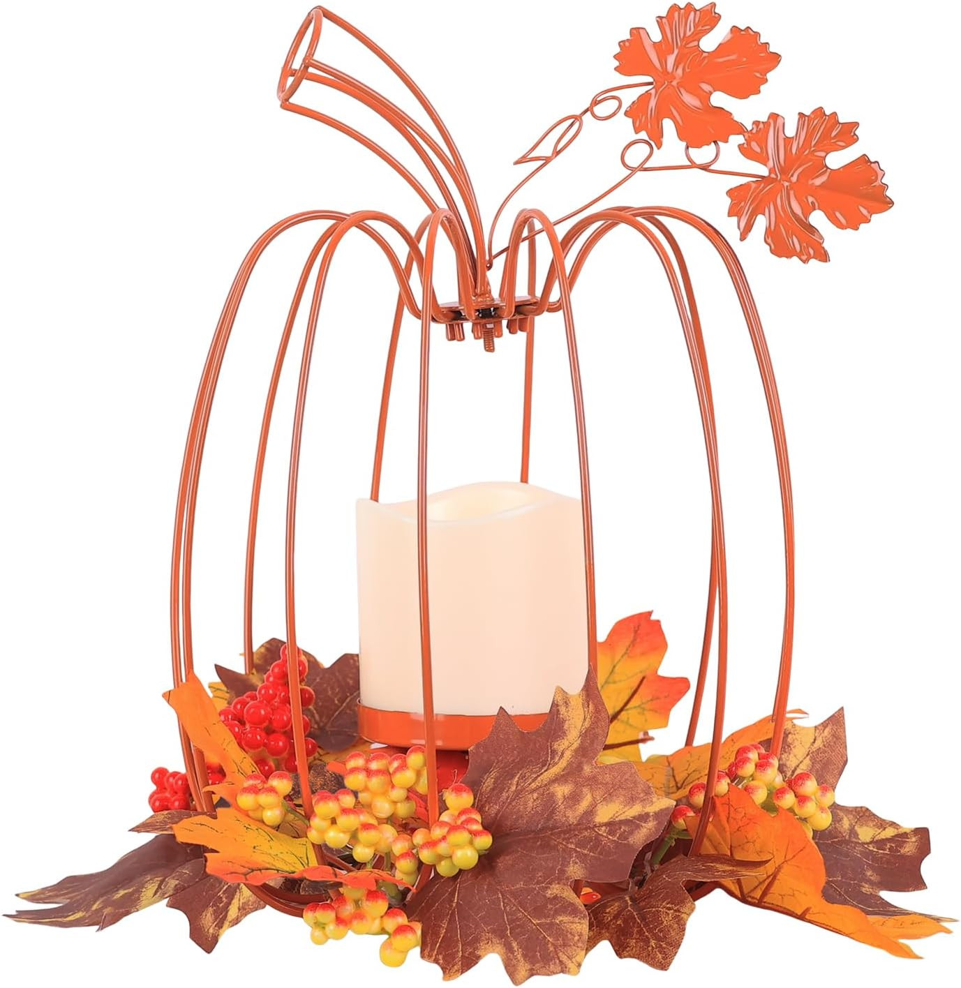 NEEDOMO Fall Decorations for Home,Pumpkin Lanterns Decorative Indoor & Outdoor,Orange Wrought Iron Pumpkin Shape Tealight Candle Holder for Vintage Wedding Thanksgiving Halloween Decor | Amazon (US)
