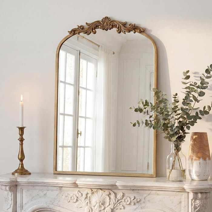 Vintage Mirror, 35" X 24" Arched Antique Baroque Wall Mirror, Gold Traditional Wall Decor, Ornate... | Amazon (US)