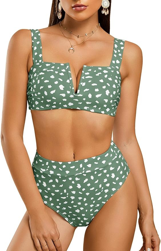 Saodimallsu Womens Sexy Two Piece Leopard Printed Swimsuits High Waisted High Cut Padded Bikini S... | Amazon (US)