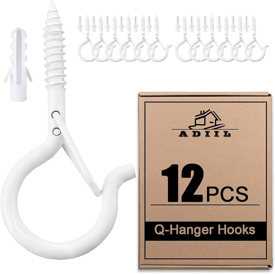 ADIIL 12 PCS Q Hanger Hooks with Safety Buckle, Windproof Screw Hooks for Hanging Outdoor String ... | Amazon (US)