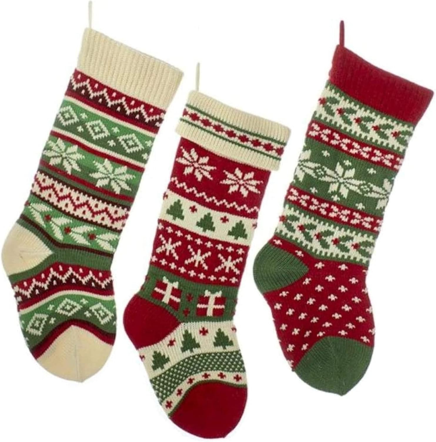 Kurt Adler Heavy Knit Snowflake and Chrismas Tree Stocking - 3 Assorted | Amazon (US)