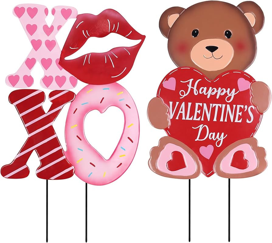 hogardeck Valentines Day Decorations Outdoor, 2 Pcs 28" Metal Bear Decorative Garden Stakes for V... | Amazon (US)