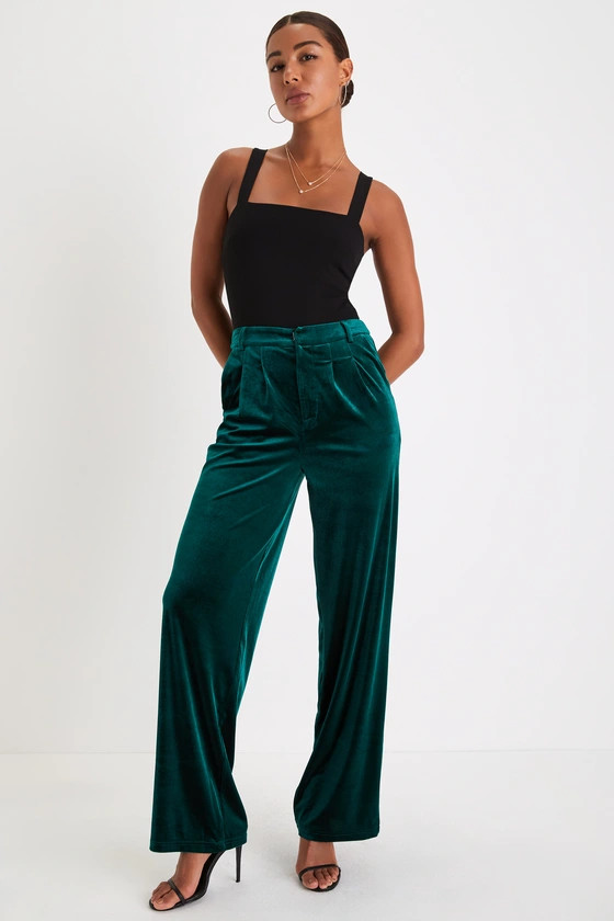 Posh Idea Emerald Velvet High-Rise Straight Leg Trouser Pants | Lulus