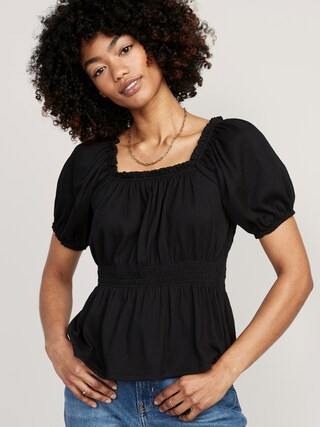 Puff-Sleeve Smocked Babydoll Blouse for Women | Old Navy (US)