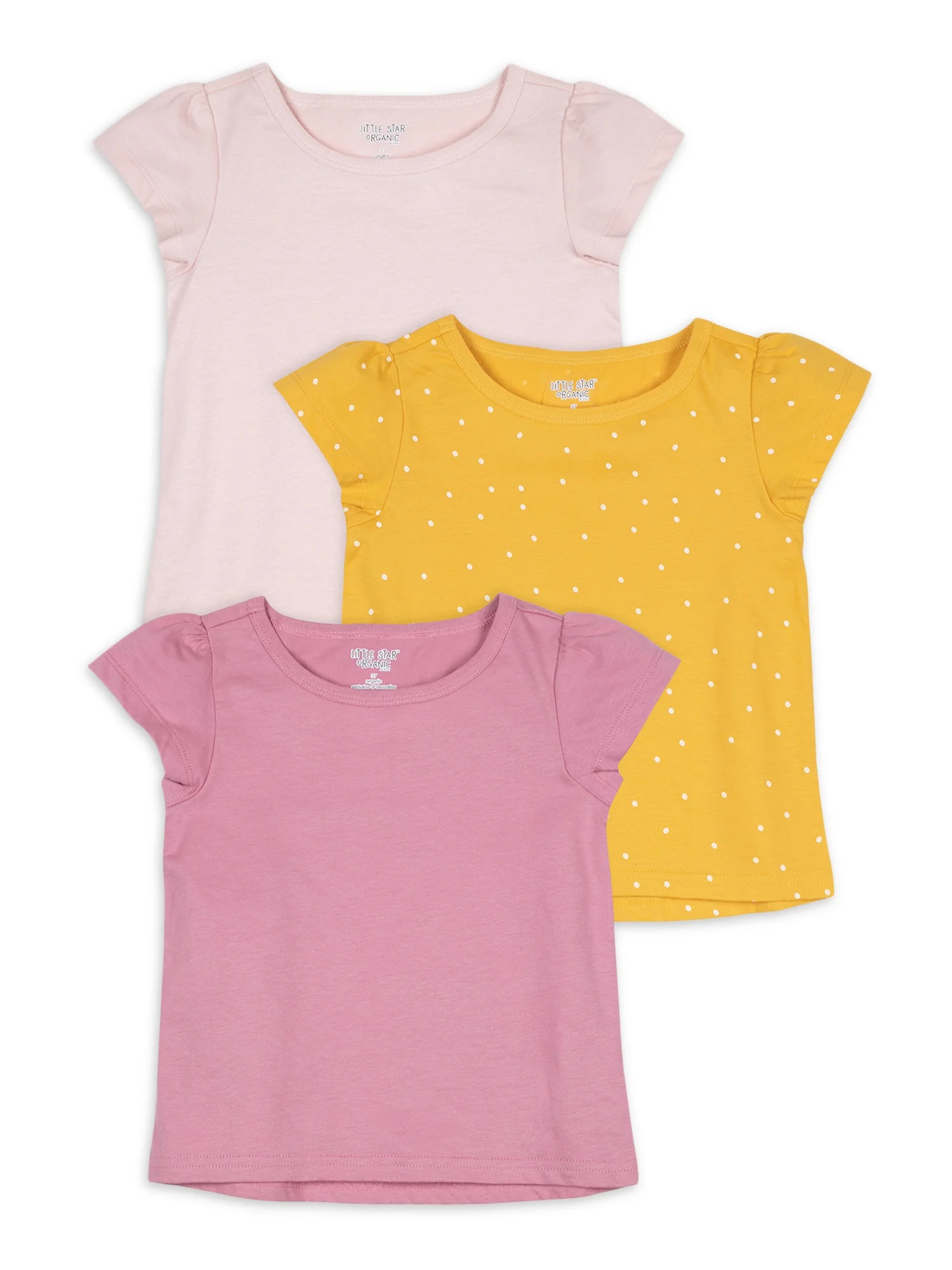Little Star Organic Toddler Girl 3 Pk Short Sleeve Shirts, Size 12 Months - 5T - Walmart.com | Walmart (US)