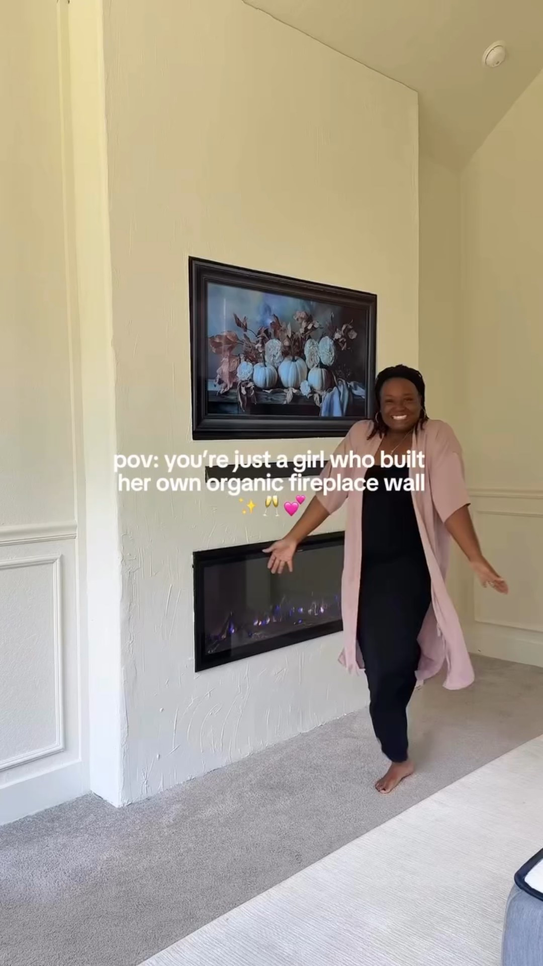 Yall the fireplace wall is in and the paint is on the walls and the vibes are officially out of my head and into my bedroom! 

I’d say operation fireplace rehab is a success! 

Huge shout out to @touchstonehomeproducts for my new fireplace! More details on the model o chose and why coming later this week! 

#modernorganicfireplace #diyfireplace #fireplacewall #venetianplasterfireplace  #CapCut