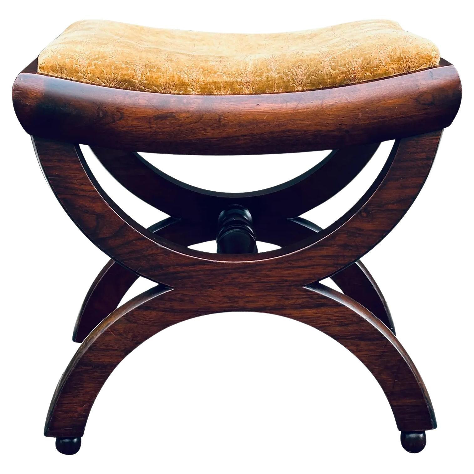 Antique French Empire Solid Mahogany Ball Foot Curule Bench Seat Low Stool | 1stDibs