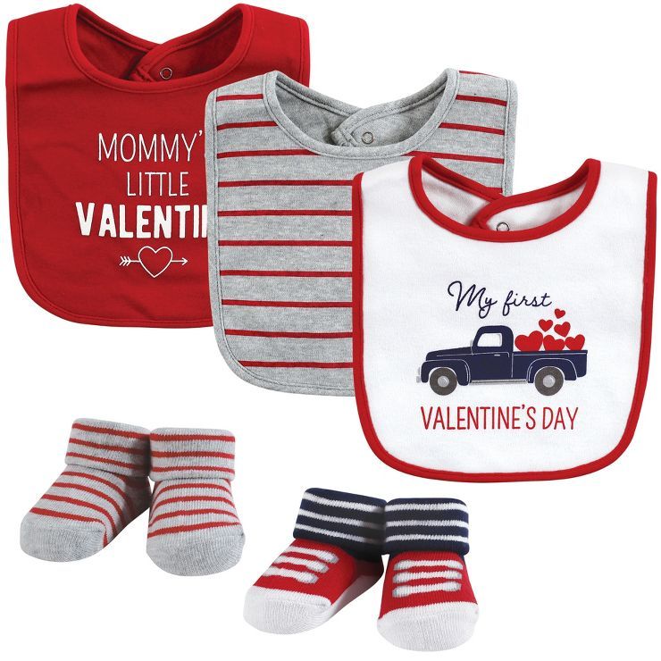 Hudson Baby Infant Boy Cotton Bib and Sock Set, Valentine Truck, One Size | Target