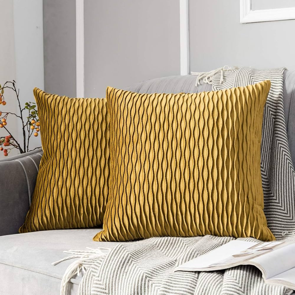 JUSPURBET Decorative Velvet Pillow Covers with Wave Striped,Pack of 2 Luxury Soft Cushion Cases f... | Amazon (US)