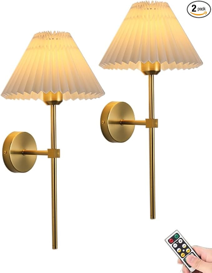 Battery Operated Wall Sconces Gold Set of Two with Remote,Rechargeable Wall Lights with Timer,Ind... | Amazon (US)