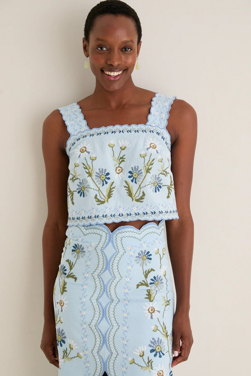 Blue Audra Embroidery Tank Top | Tuckernuck (US)