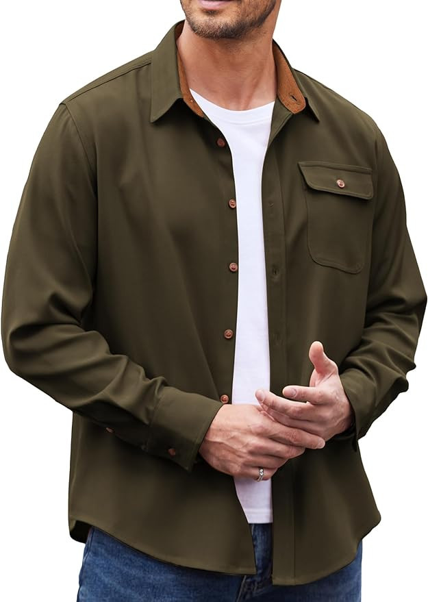 COOFANDY Mens Plaid Shirt Jacket Button Down Long Sleeve Shirts Western Work Shirts | Amazon (US)