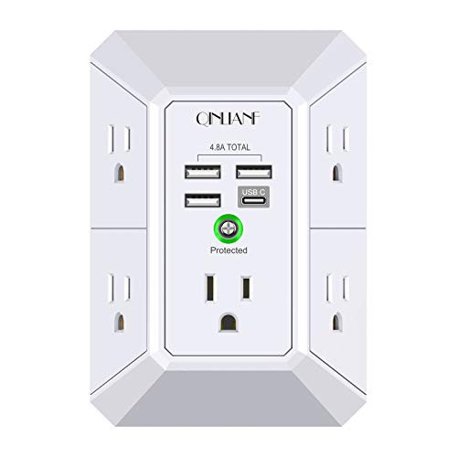 Wall Charger, Surge Protector, QINLIANF 5 Outlet Extender with 4 USB Charging Ports (4.8A Total) 3-Sided 1680J Power Strip Multi Plug Adapter Spaced for Home Travel Office (3U1C) | Amazon (US)