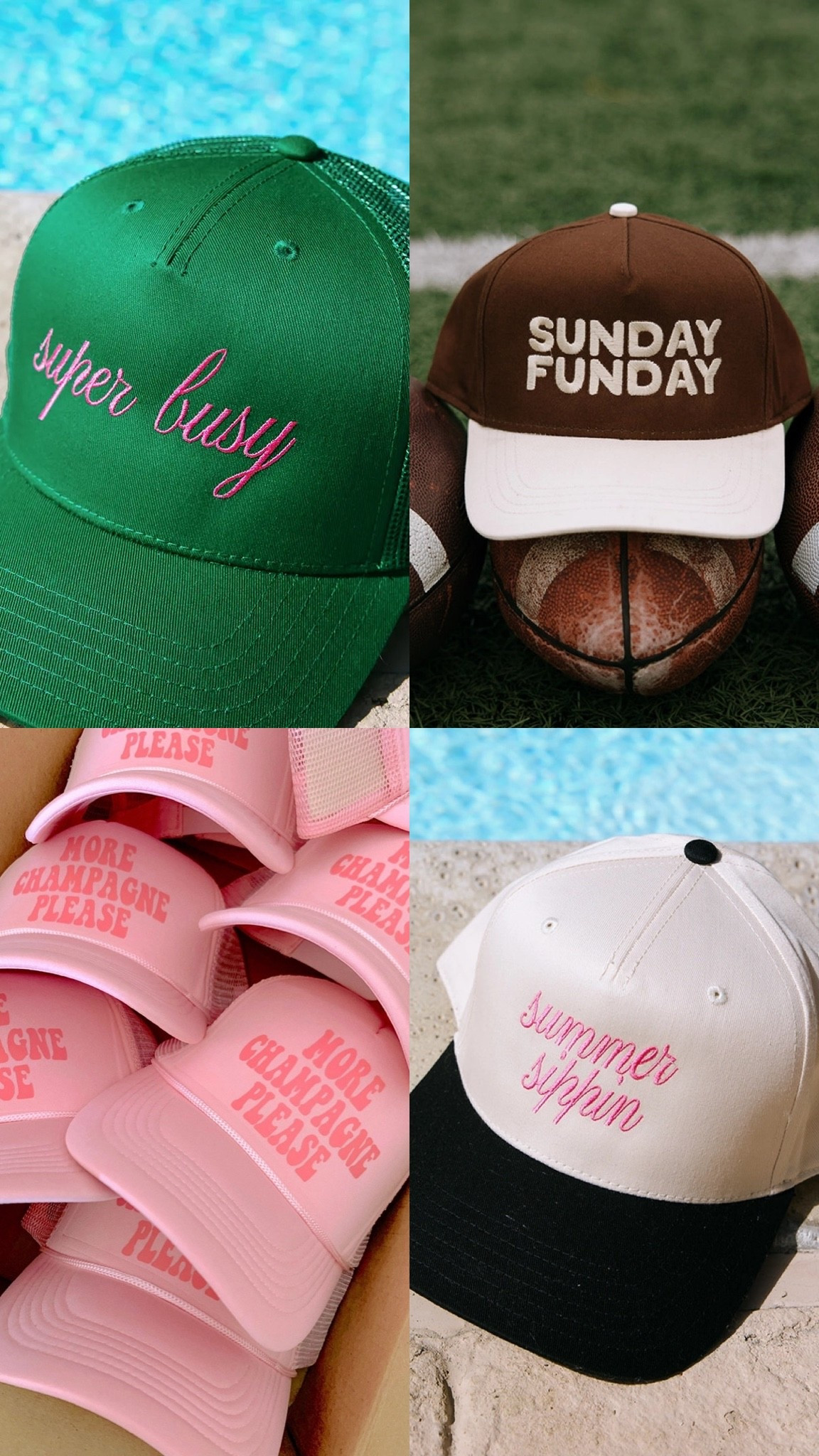 Trucker hats
Summer hats
Fun baseball caps

#LTKmomlife #LTKActive #LTKSeasonal