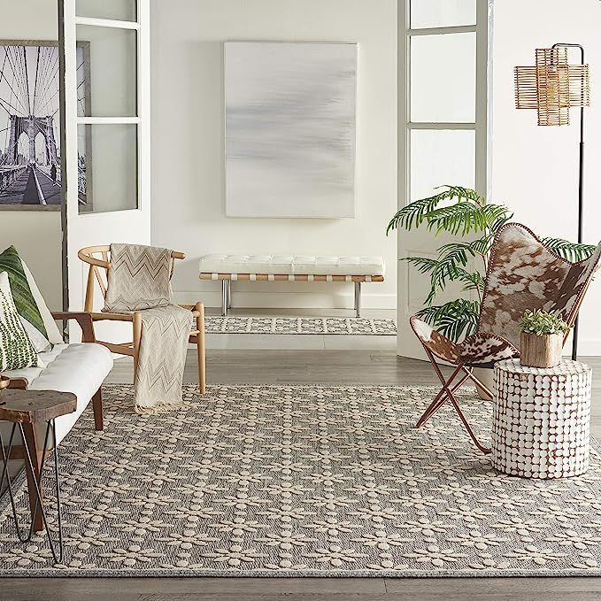 Nourison Palamos Indoor/Outdoor Modern Floral Contemporary Grey 7'10" x 9'10" Area Rug, (8' x 10'... | Amazon (US)
