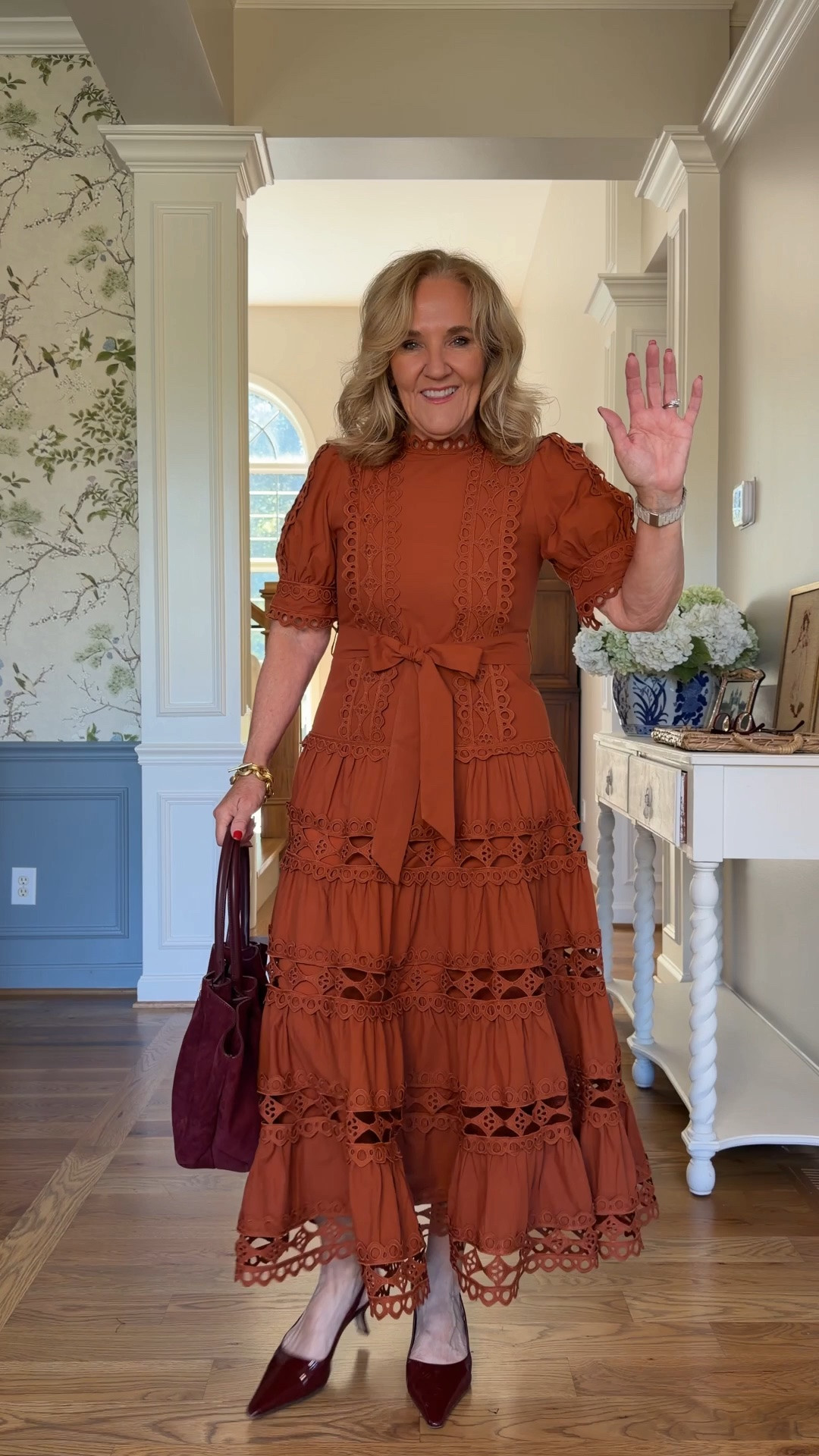 wedding guest dress fall event dress rehearsal dinner 
 I’m wearing a medium. It is very fitted through the bust the waist and the hips. If in between or a  larger chest, please size up.
I left the buttons undone on the sleeves as well, but I think it looks fine
Use code NANETTE15 15% off your Avera order good one use

#LTKOver40 #LTKWedding #LTKPetite
