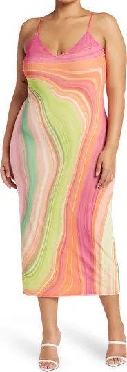 Amina Print Power Mesh Midi Slipdress | Nordstrom