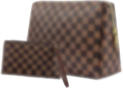Brown Checkered Makeup Bag, BAGCRAZY 2Pcs Cosmetic Travel Bag, Portable Designer Makeup Bag, Ligh... | Amazon (US)