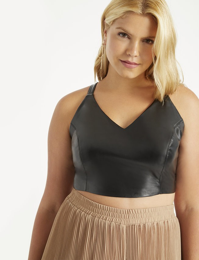 Faux Leather Tank - Black | Eloquii