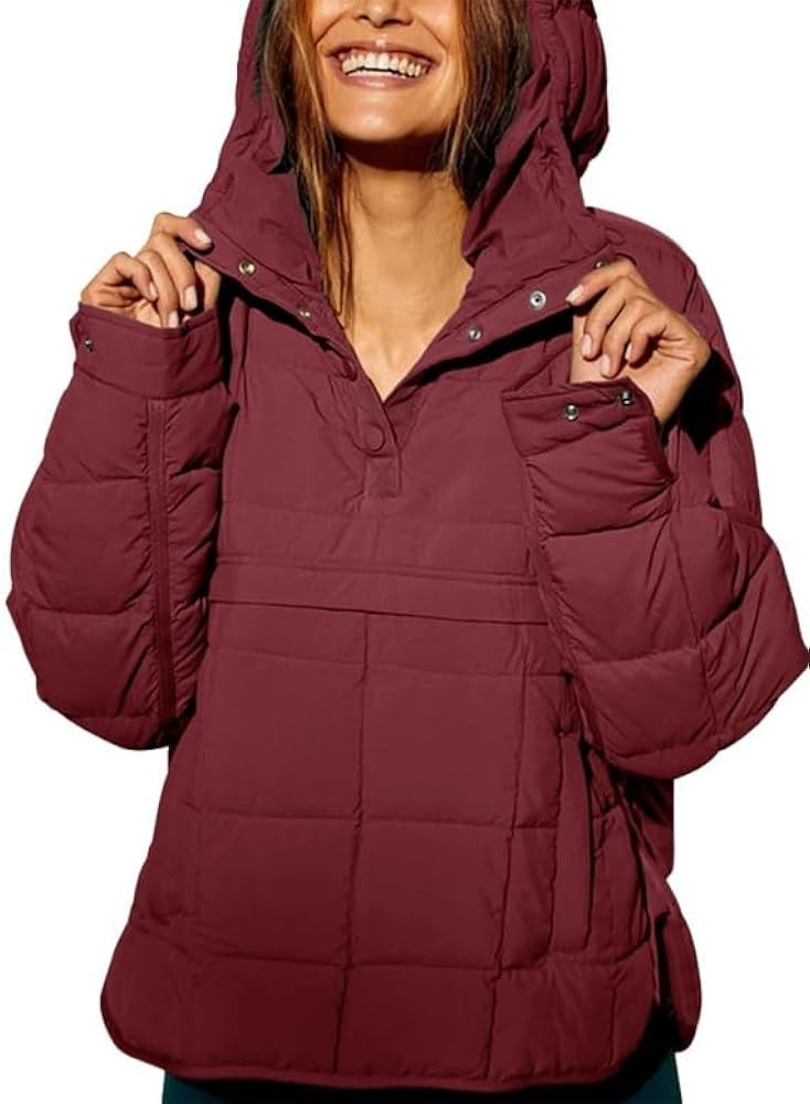 Women's Quilted Pullover Puffer Jacket Lightweight Packable Hooded Oversize Warm Winter Coat Tops | Amazon (US)