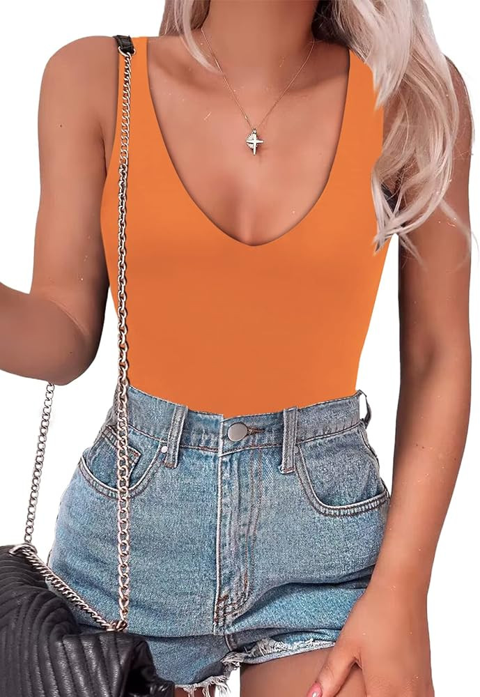 SAUNGKUAI Women's Bodysuit Plunge Deep V Neck Thong Body Suits | Amazon (US)